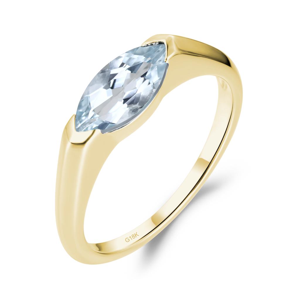 Aquamarine East West Bezel Marquise Ring - LUO Jewelry #metal_18k yellow gold