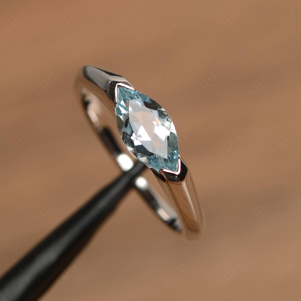 Aquamarine East West Bezel Marquise Ring - LUO Jewelry 