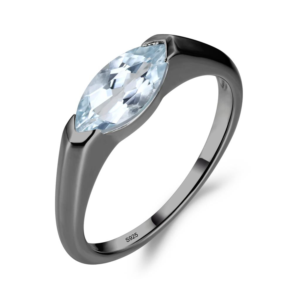 Aquamarine East West Bezel Marquise Ring - LUO Jewelry #metal_black finish sterling silver