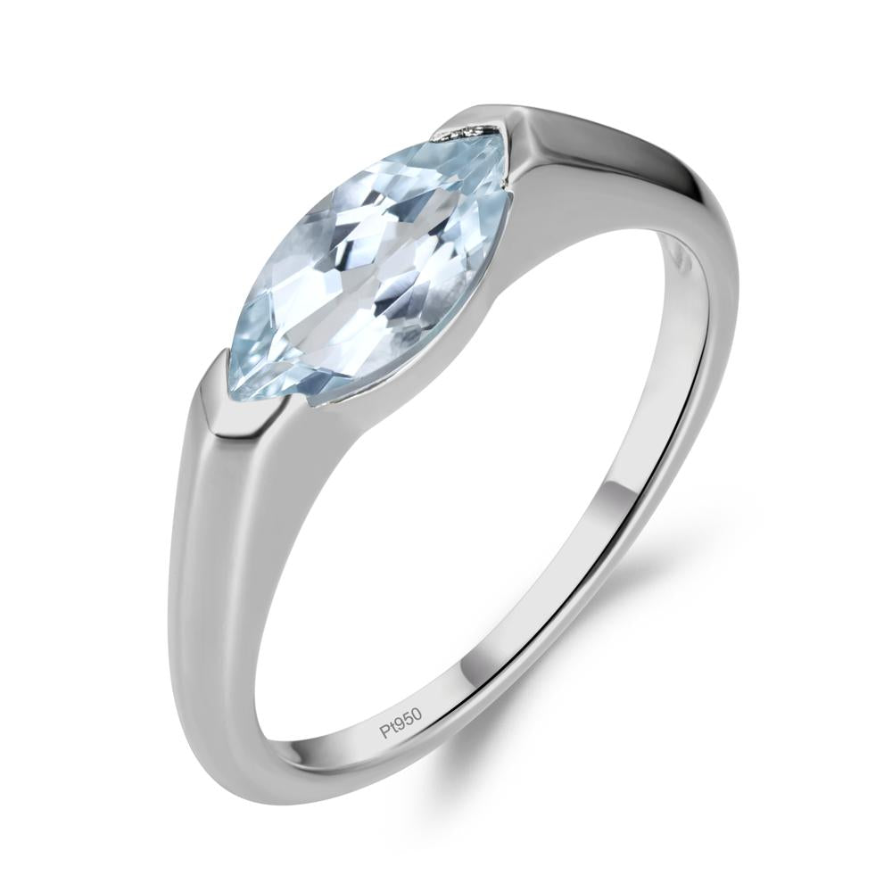 Aquamarine East West Bezel Marquise Ring - LUO Jewelry #metal_platinum