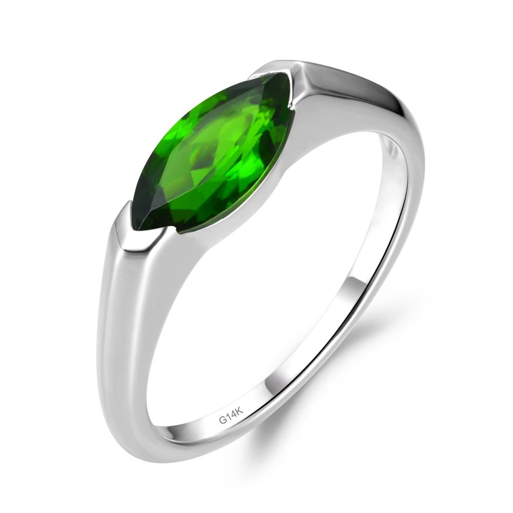 East West Marquise Cut Diopside Ring - LUO Jewelry #metal_14k white gold