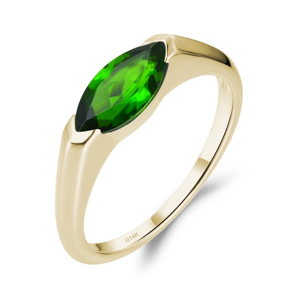 East West Marquise Cut Diopside Ring - LUO Jewelry #metal_14k yellow gold