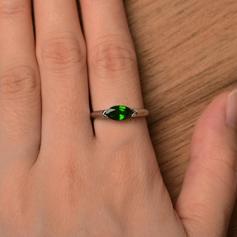 East West Marquise Cut Diopside Ring - LUO Jewelry 