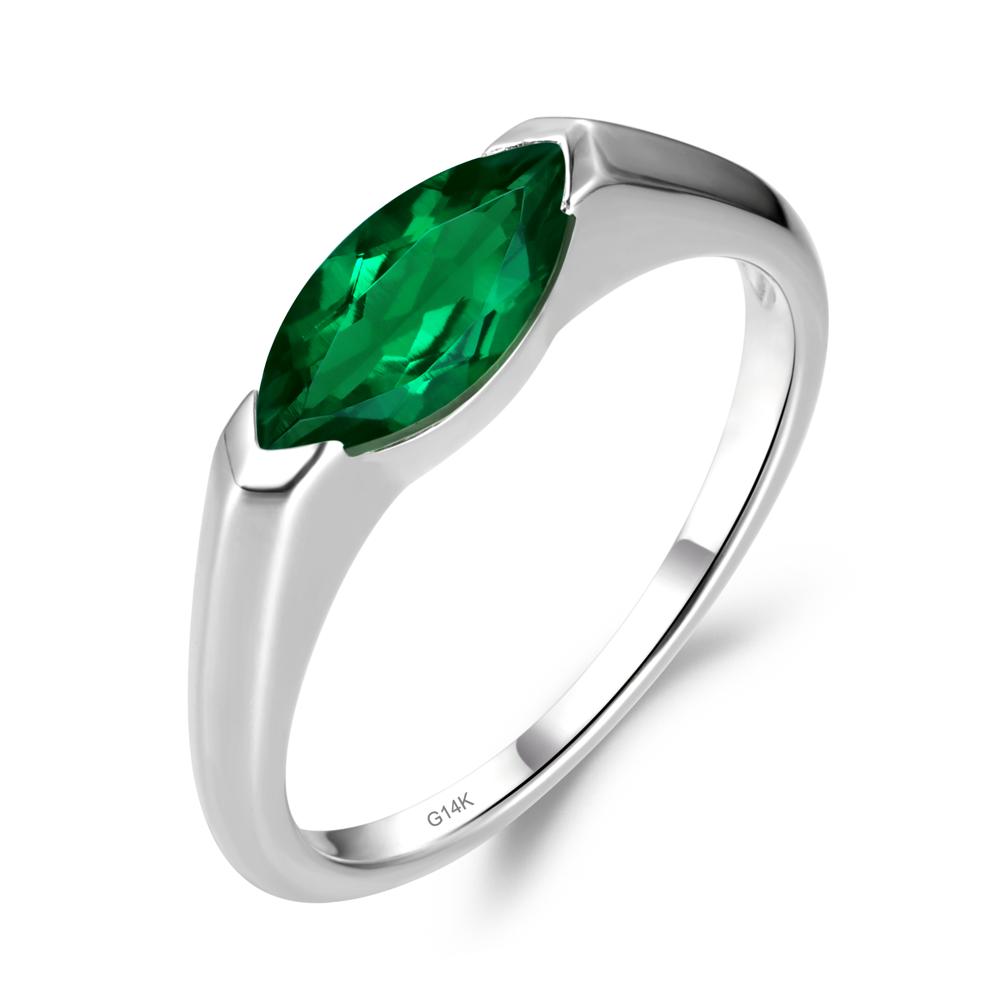 Emerald East West Marquise Ring - LUO Jewelry #metal_14k white gold