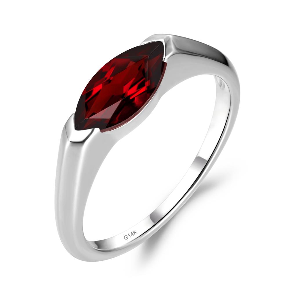 Garnet East West Bezel Marquise Ring - LUO Jewelry #metal_14k white gold