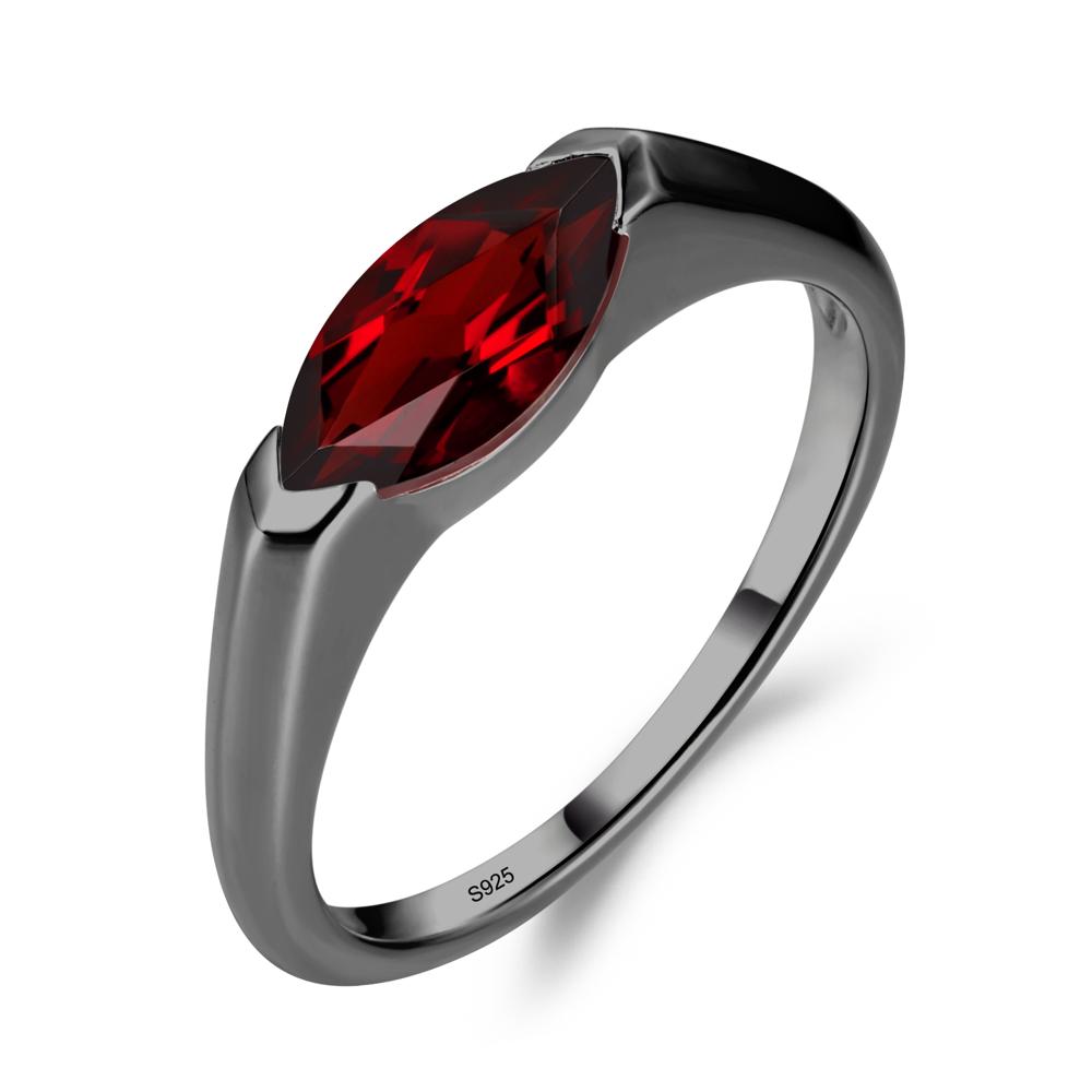 Garnet East West Bezel Marquise Ring - LUO Jewelry #metal_black finish sterling silver