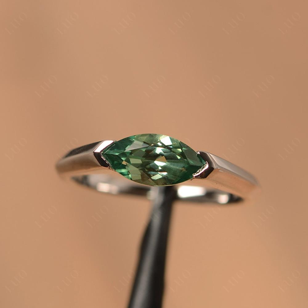 East West Marquise Cut Green Sapphire Ring - LUO Jewelry 