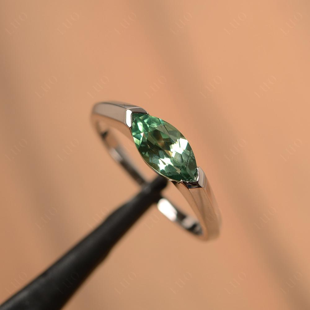 East West Marquise Cut Green Sapphire Ring - LUO Jewelry 