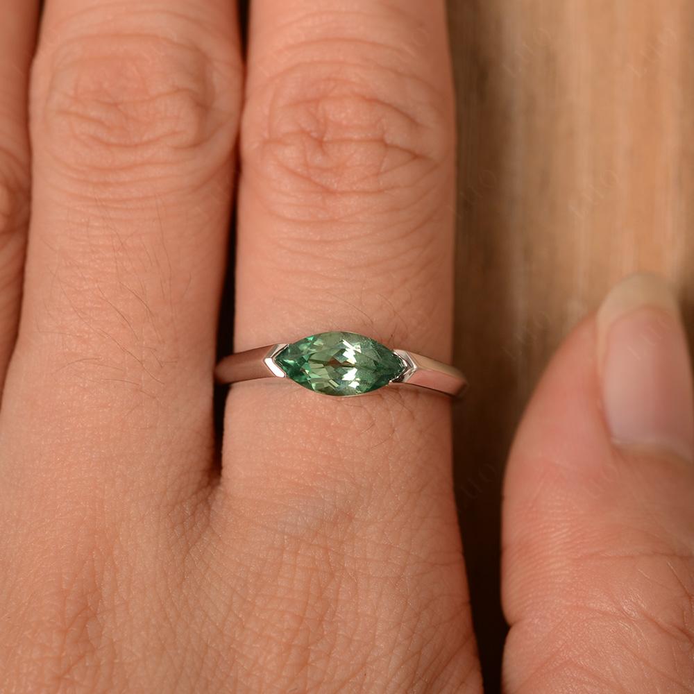 East West Marquise Cut Green Sapphire Ring - LUO Jewelry 