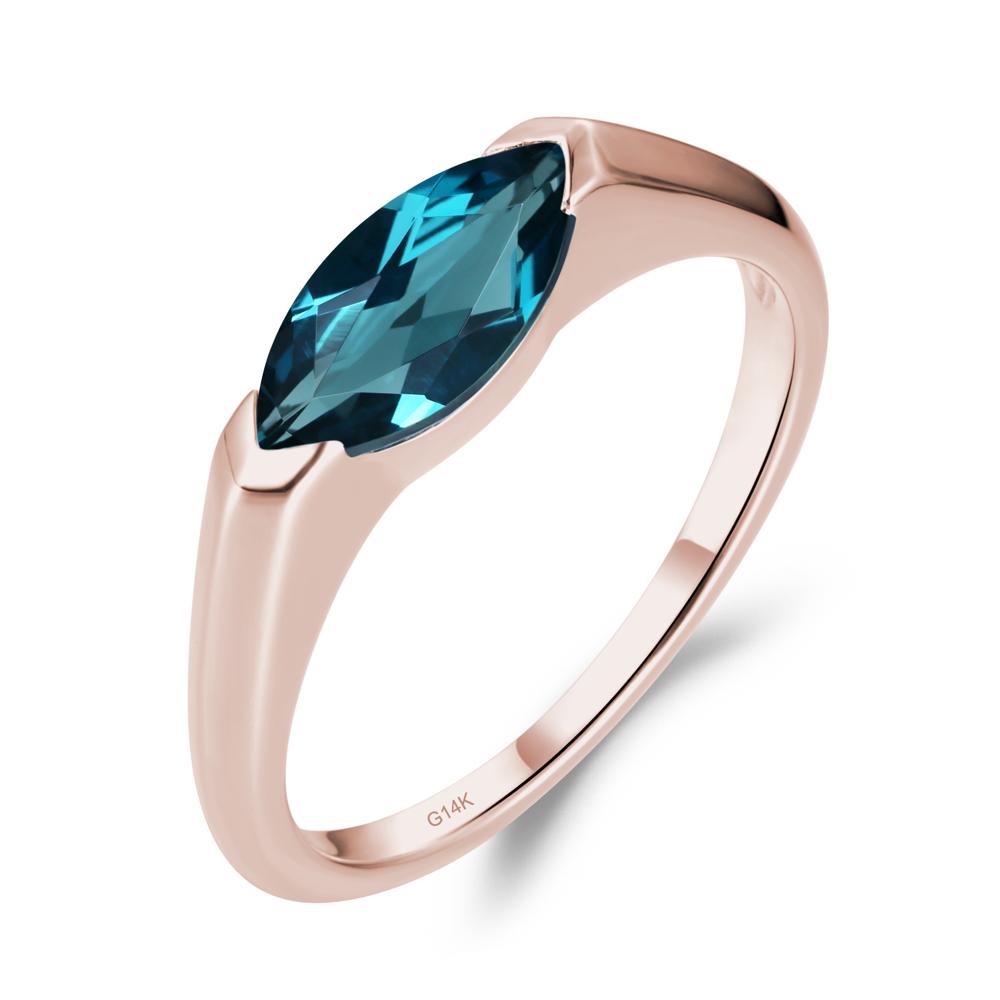 London Blue Topaz East West Marquise Ring - LUO Jewelry #metal_14k rose gold