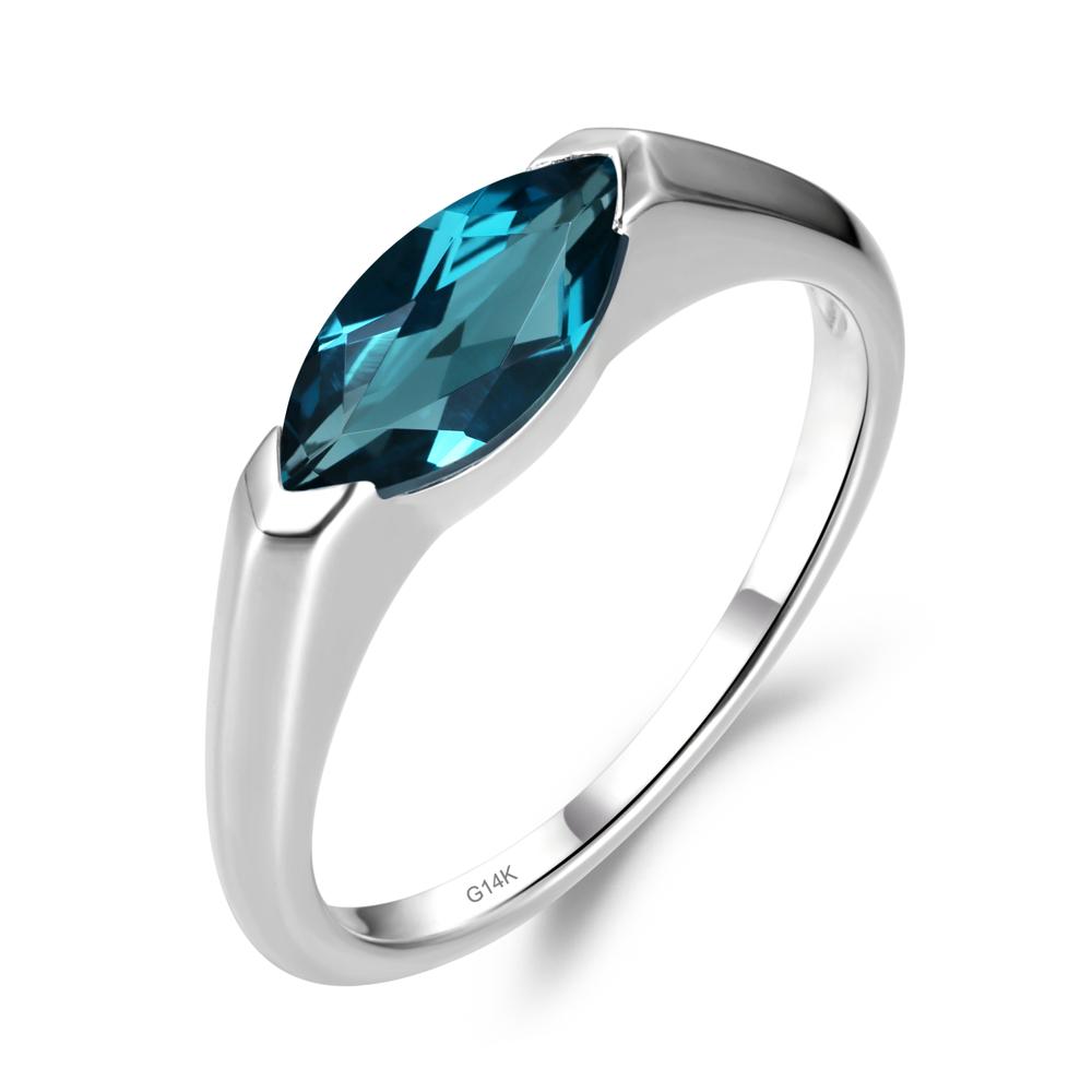 London Blue Topaz East West Marquise Ring - LUO Jewelry #metal_14k white gold