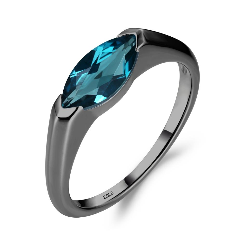 London Blue Topaz East West Marquise Ring - LUO Jewelry #metal_black finish sterling silver