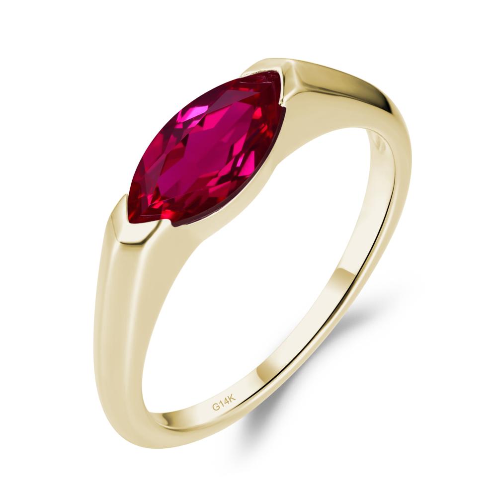 East West Marquise Cut Ruby Ring - LUO Jewelry #metal_14k yellow gold