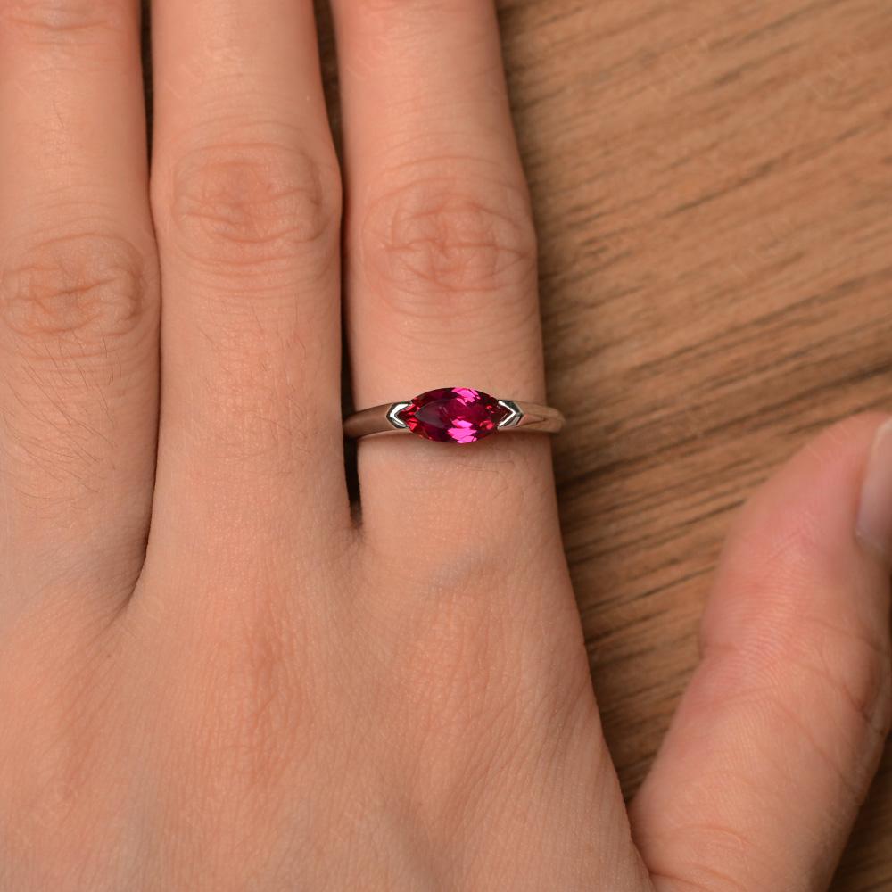 East West Marquise Cut Ruby Ring - LUO Jewelry 