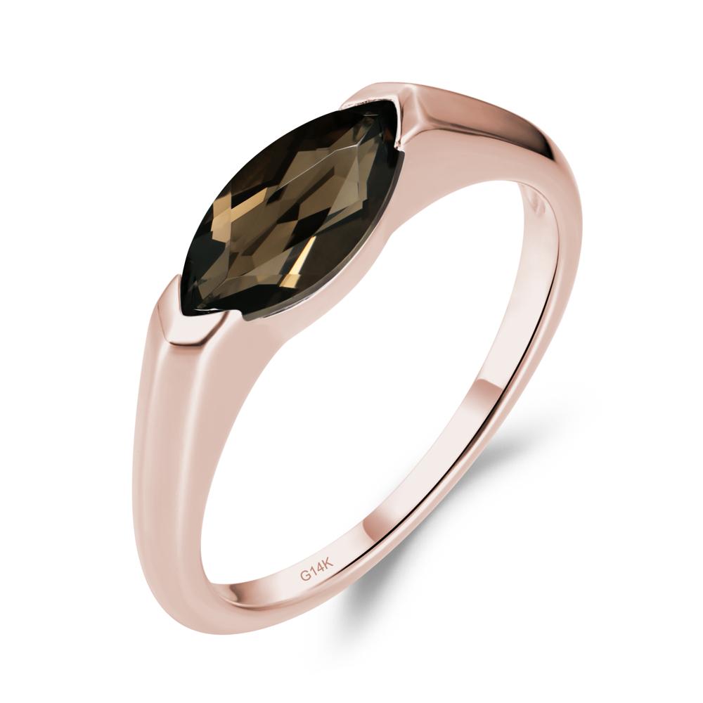 Smoky Quartz East West Bezel Marquise Ring - LUO Jewelry #metal_14k rose gold