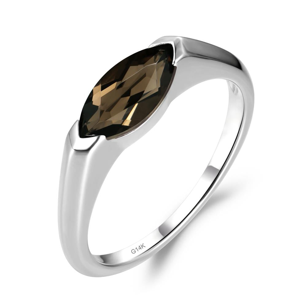 Smoky Quartz East West Bezel Marquise Ring - LUO Jewelry #metal_14k white gold