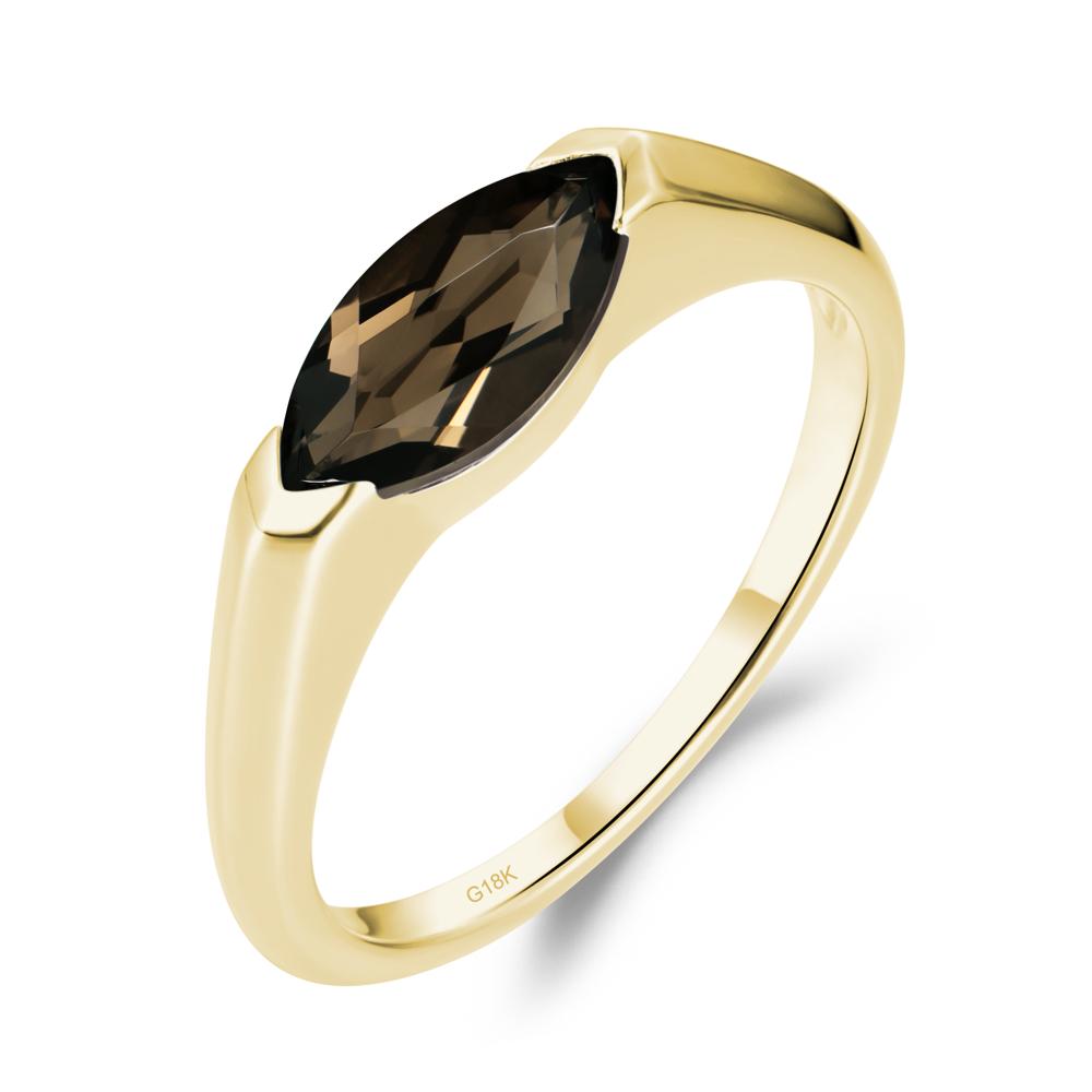 Smoky Quartz East West Bezel Marquise Ring - LUO Jewelry #metal_18k yellow gold