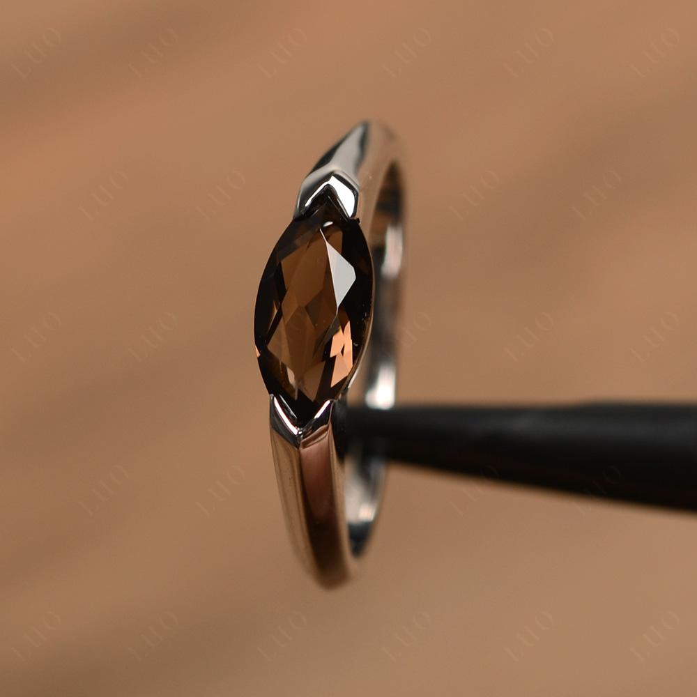 Smoky Quartz East West Bezel Marquise Ring - LUO Jewelry 