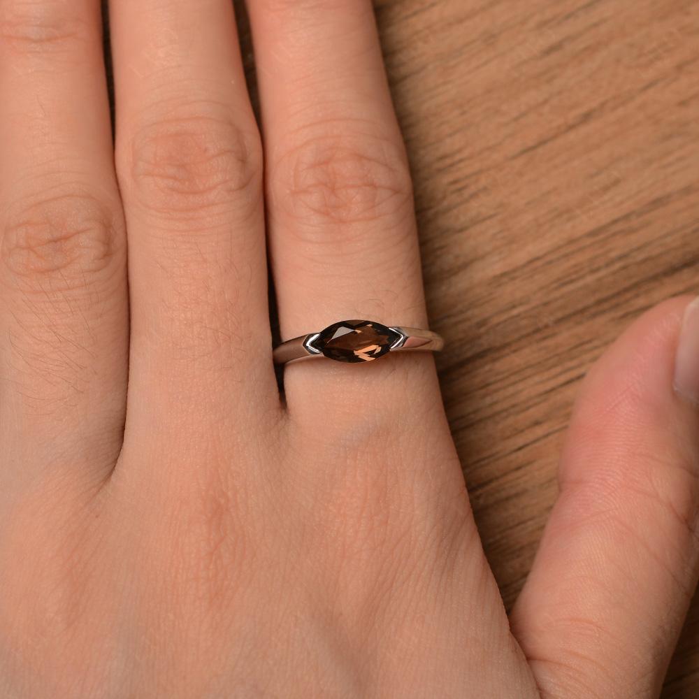 Smoky Quartz East West Bezel Marquise Ring - LUO Jewelry 