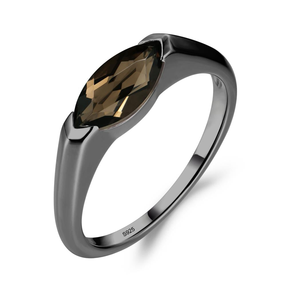 Smoky Quartz East West Bezel Marquise Ring - LUO Jewelry #metal_black finish sterling silver