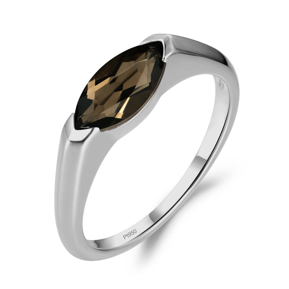 Smoky Quartz East West Bezel Marquise Ring - LUO Jewelry #metal_platinum