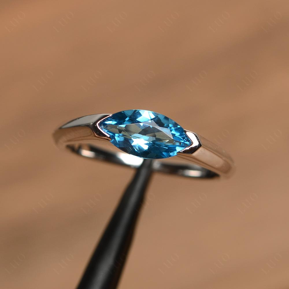 Swiss Blue Topaz East West Marquise Engagement Ring - LUO Jewelry 