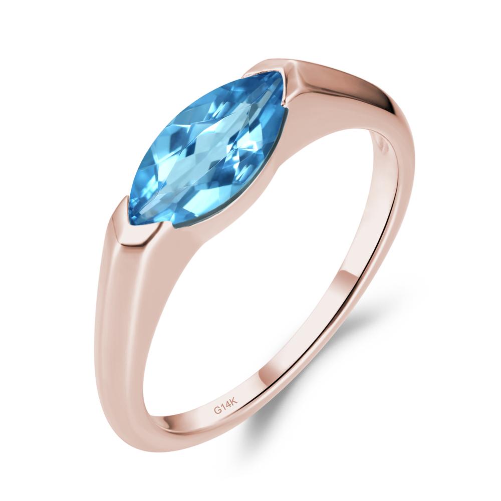 Swiss Blue Topaz East West Marquise Engagement Ring - LUO Jewelry #metal_14k rose gold