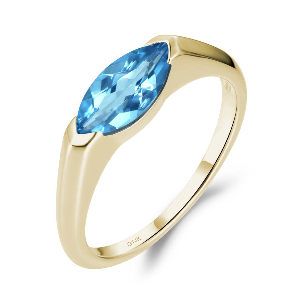 Swiss Blue Topaz East West Marquise Engagement Ring - LUO Jewelry #metal_14k yellow gold