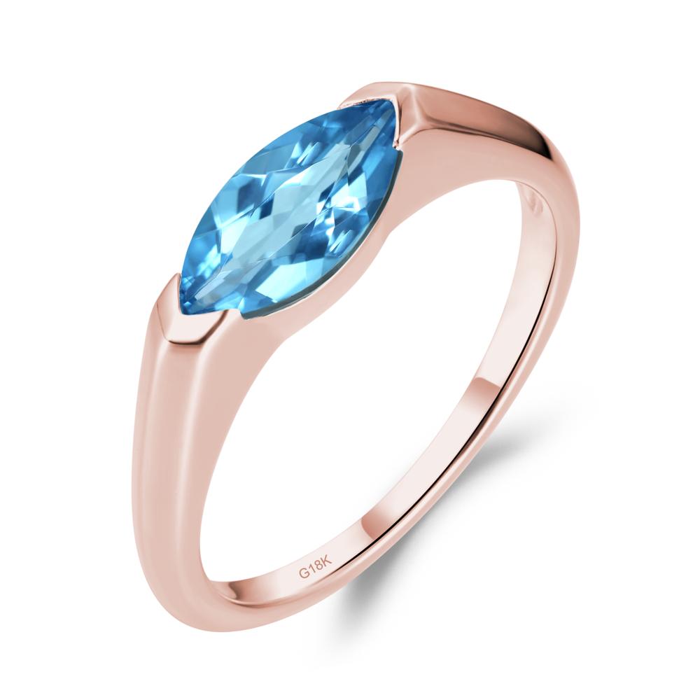 Swiss Blue Topaz East West Marquise Engagement Ring - LUO Jewelry #metal_18k rose gold