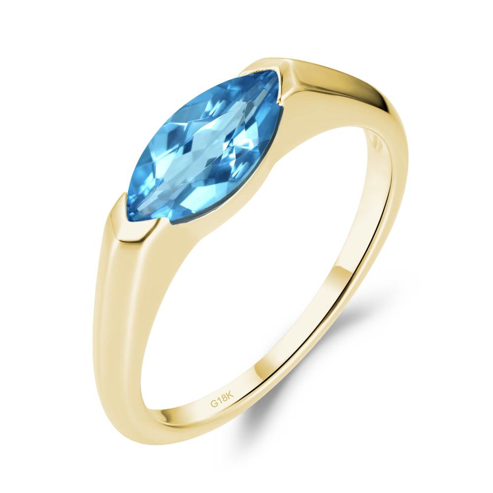 Swiss Blue Topaz East West Marquise Engagement Ring - LUO Jewelry #metal_18k yellow gold