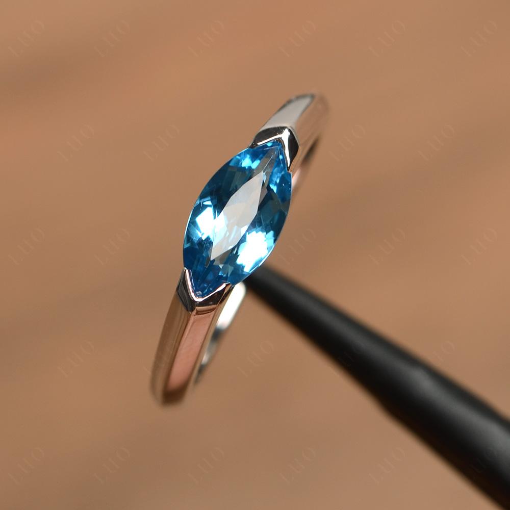 Swiss Blue Topaz East West Marquise Engagement Ring - LUO Jewelry 