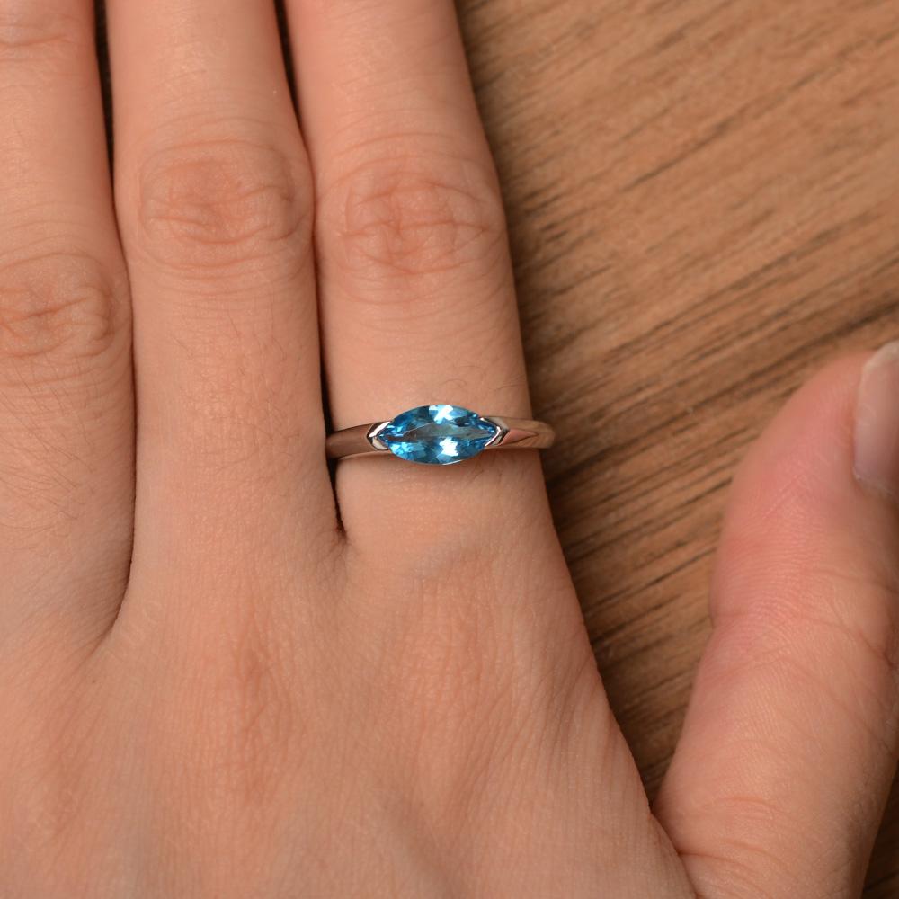 Swiss Blue Topaz East West Marquise Engagement Ring - LUO Jewelry 