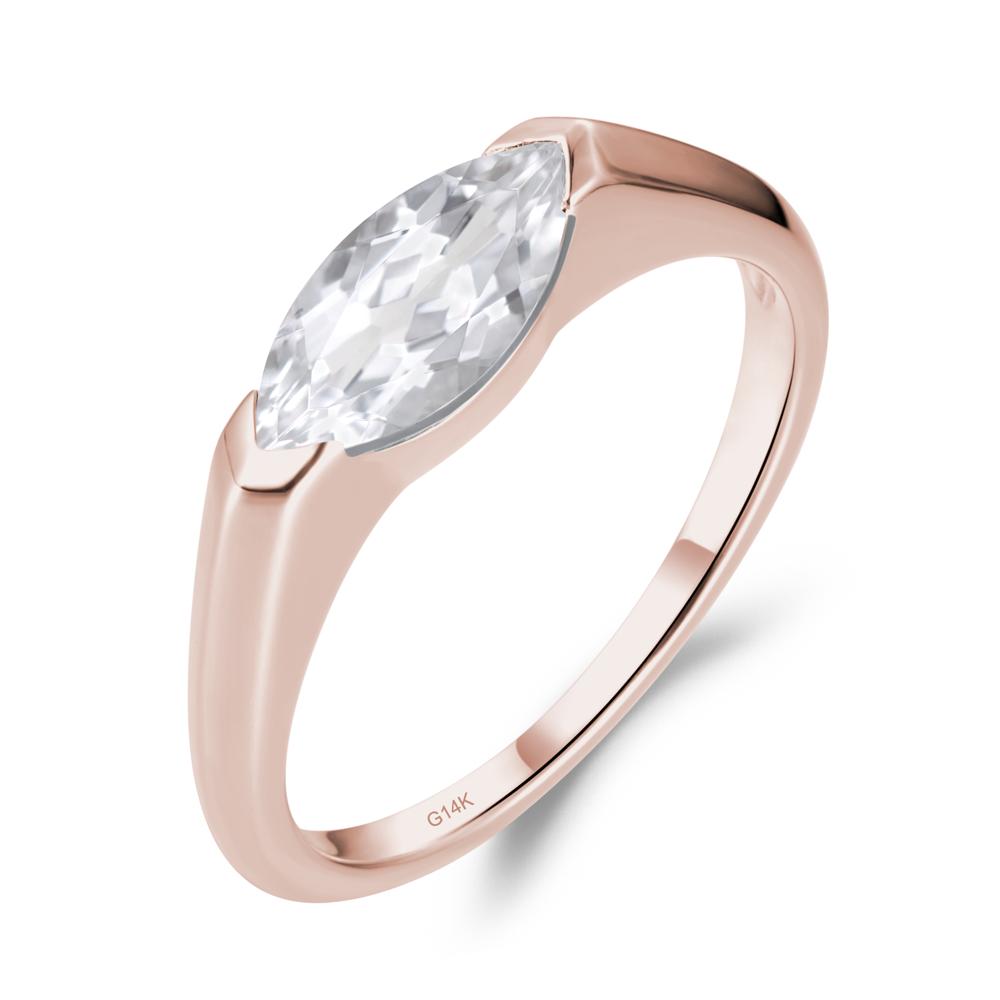 East West Marquise Cut White Topaz Ring - LUO Jewelry #metal_14k rose gold