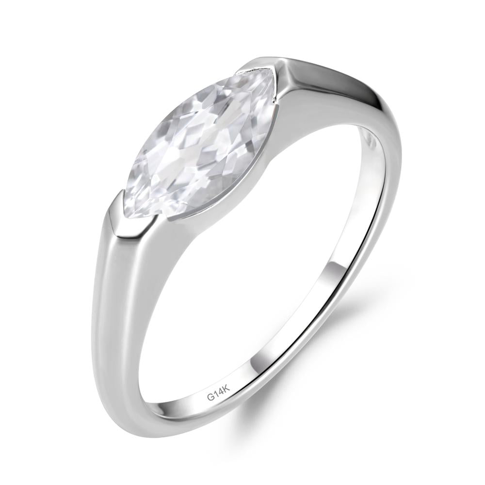 East West Marquise Cut White Topaz Ring - LUO Jewelry #metal_14k white gold