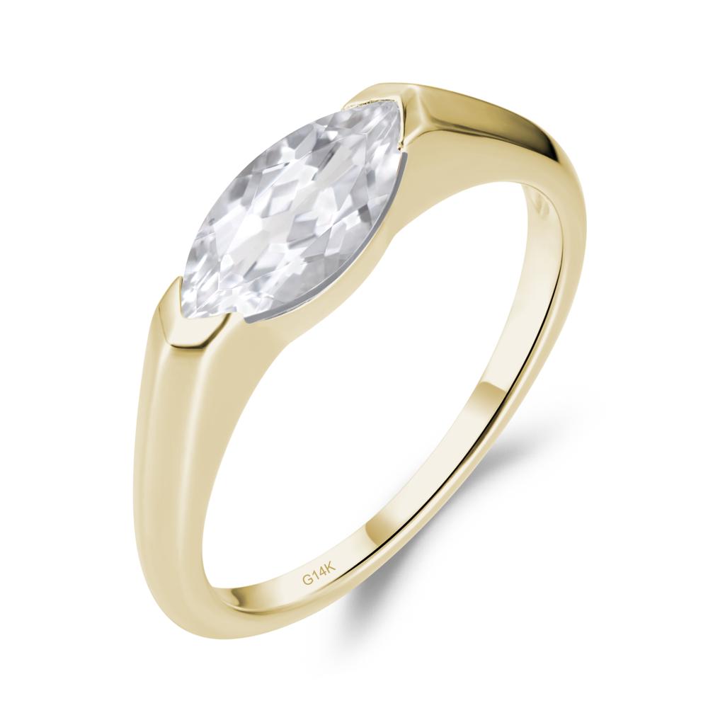 East West Marquise Cut White Topaz Ring - LUO Jewelry #metal_14k yellow gold