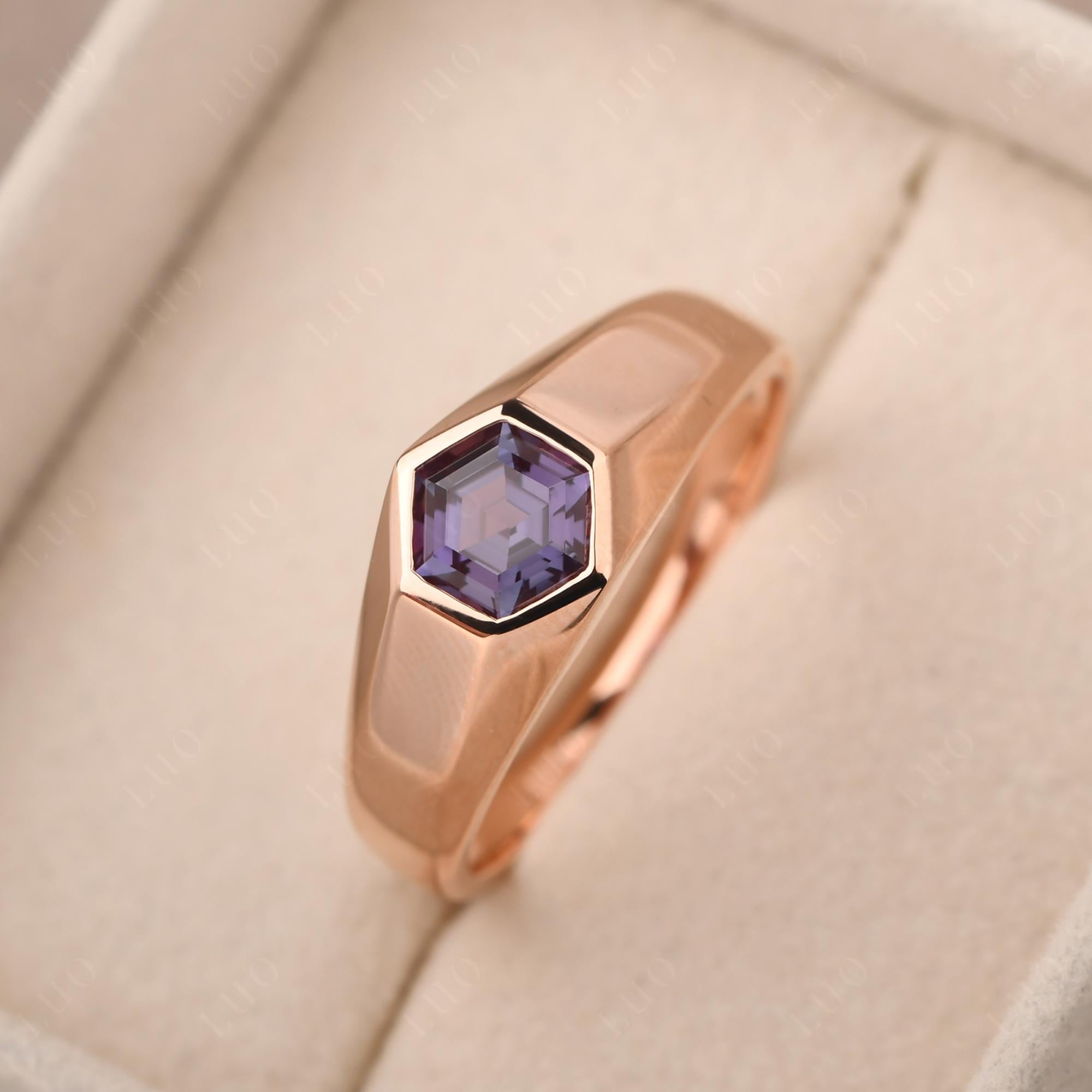 Hexagon Alexandrite Bezel Men's Ring - LUO Jewelry 