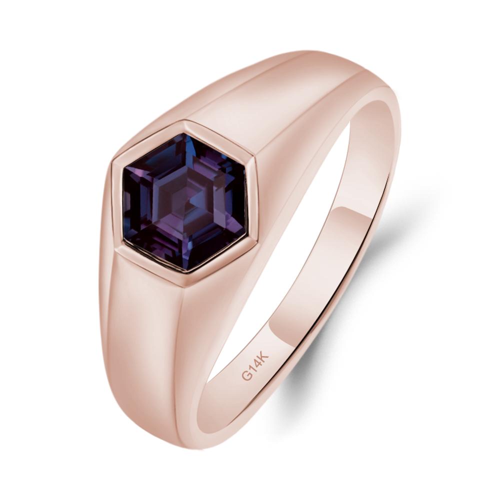 Hexagon Alexandrite Bezel Men's Ring - LUO Jewelry #metal_14k rose gold