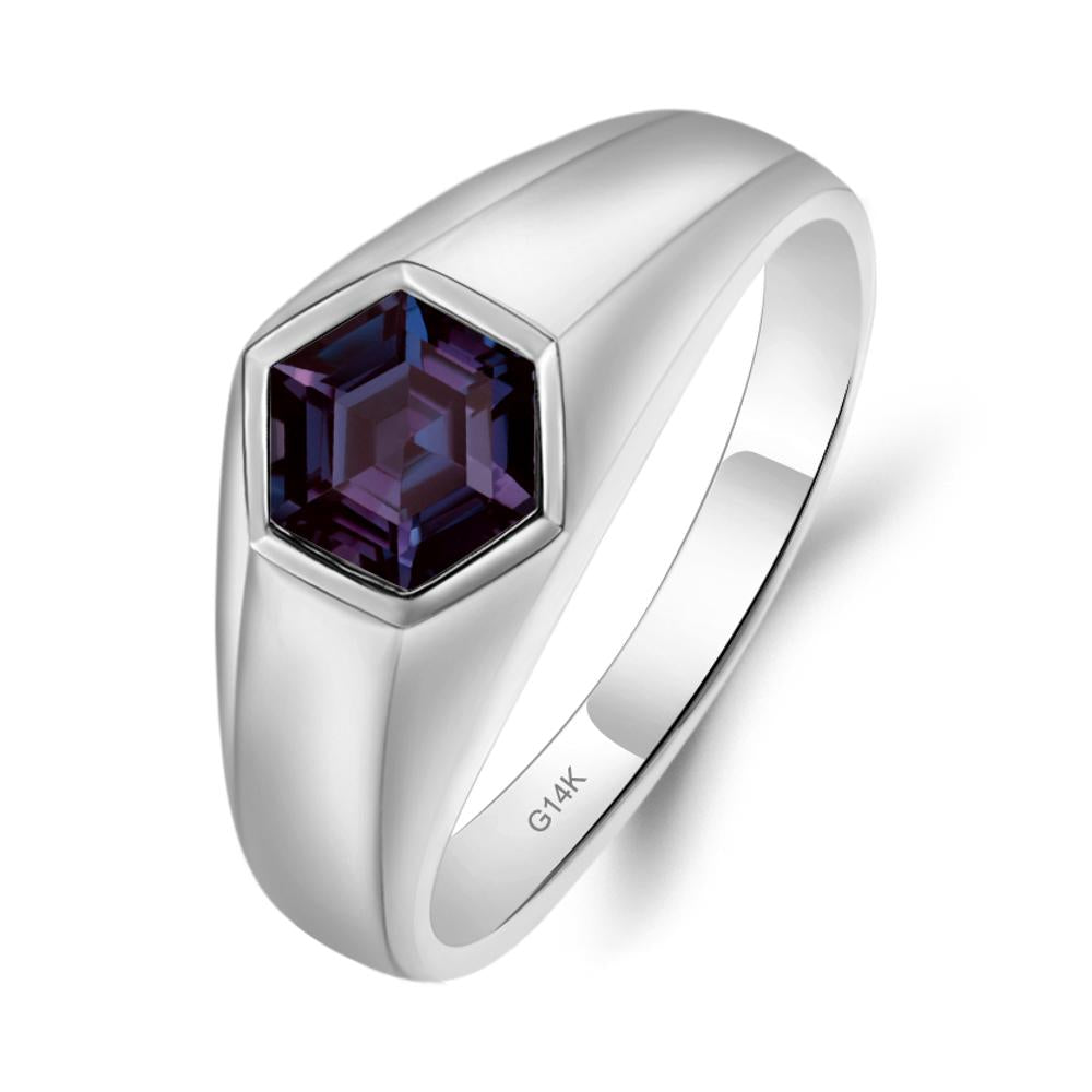 Hexagon Alexandrite Bezel Men's Ring - LUO Jewelry #metal_14k white gold