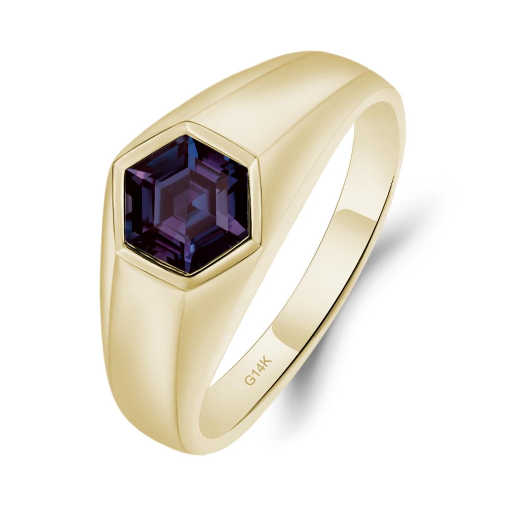 Hexagon Alexandrite Bezel Men's Ring - LUO Jewelry #metal_14k yellow gold