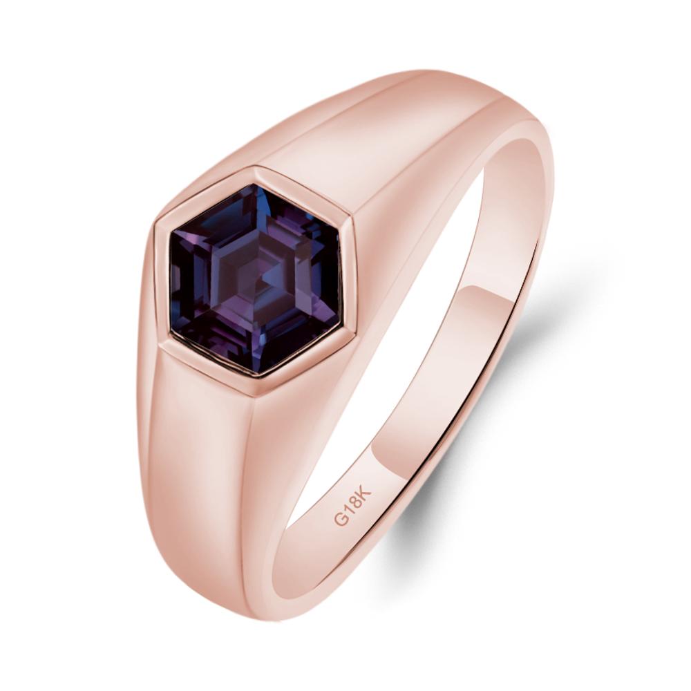 Hexagon Alexandrite Bezel Men's Ring - LUO Jewelry #metal_18k rose gold