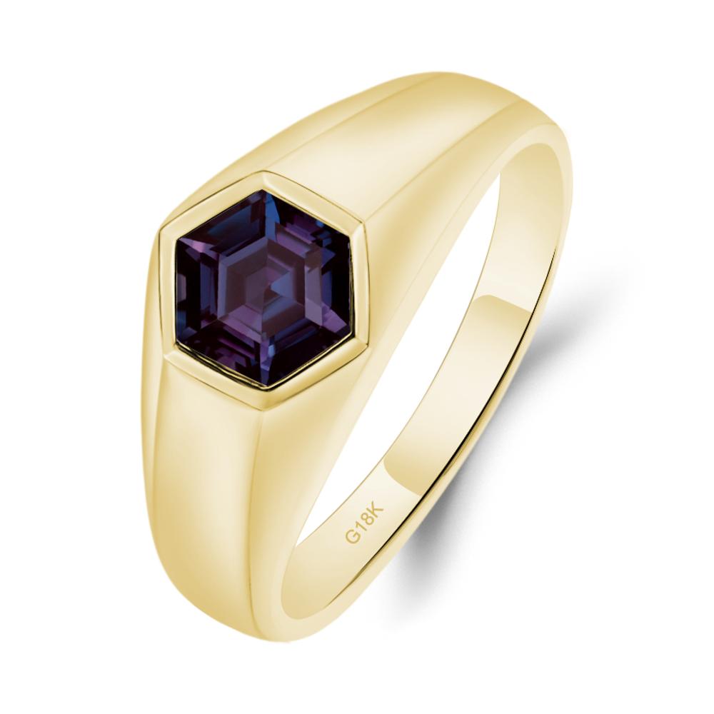 Hexagon Alexandrite Bezel Men's Ring - LUO Jewelry #metal_18k yellow gold