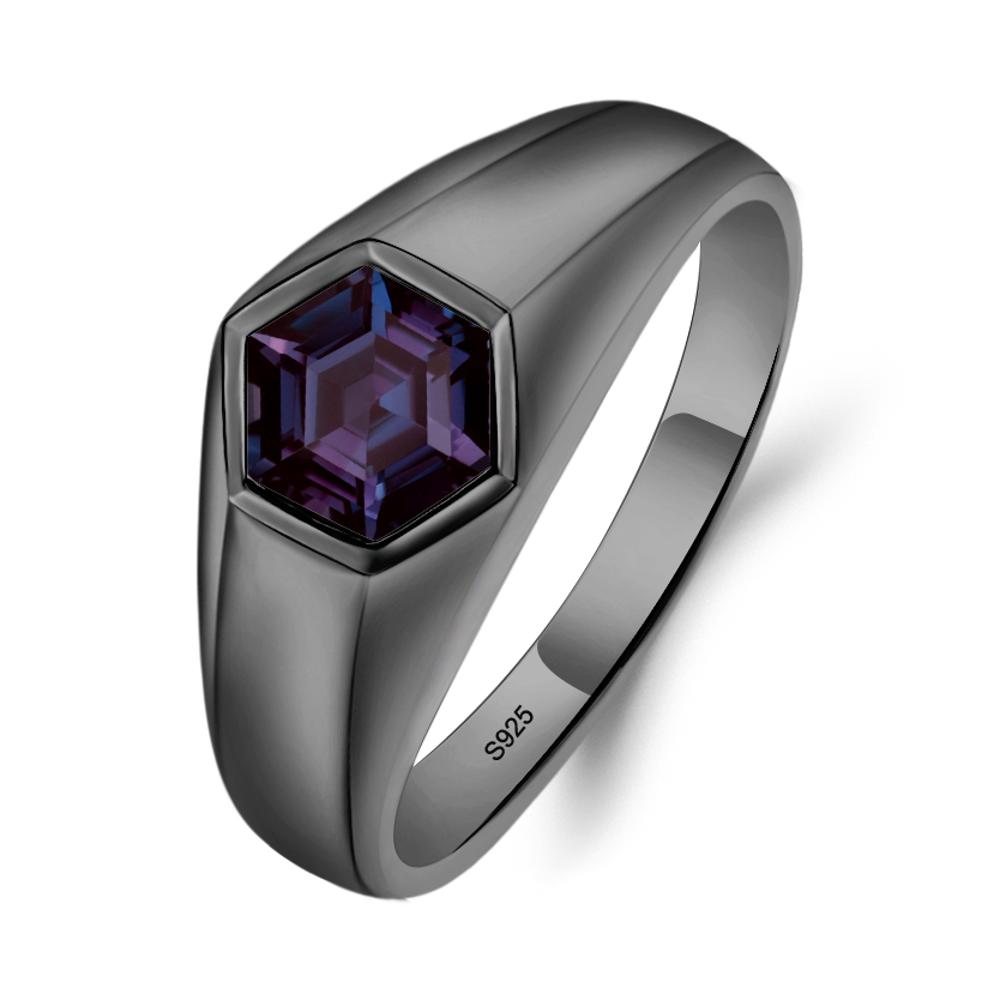 Hexagon Alexandrite Bezel Men's Ring - LUO Jewelry #metal_black finish sterling silver