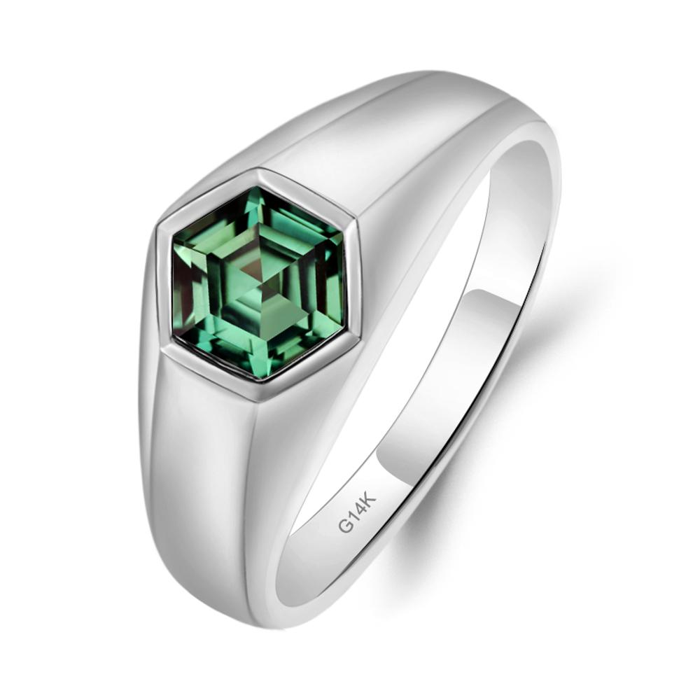 Green Sapphire Men's Ring - LUO Jewelry #metal_14k white gold