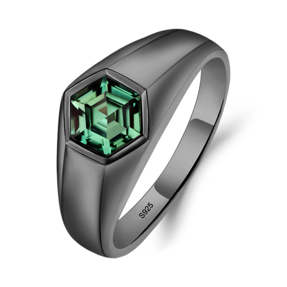 Green Sapphire Men's Ring - LUO Jewelry #metal_black finish sterling silver