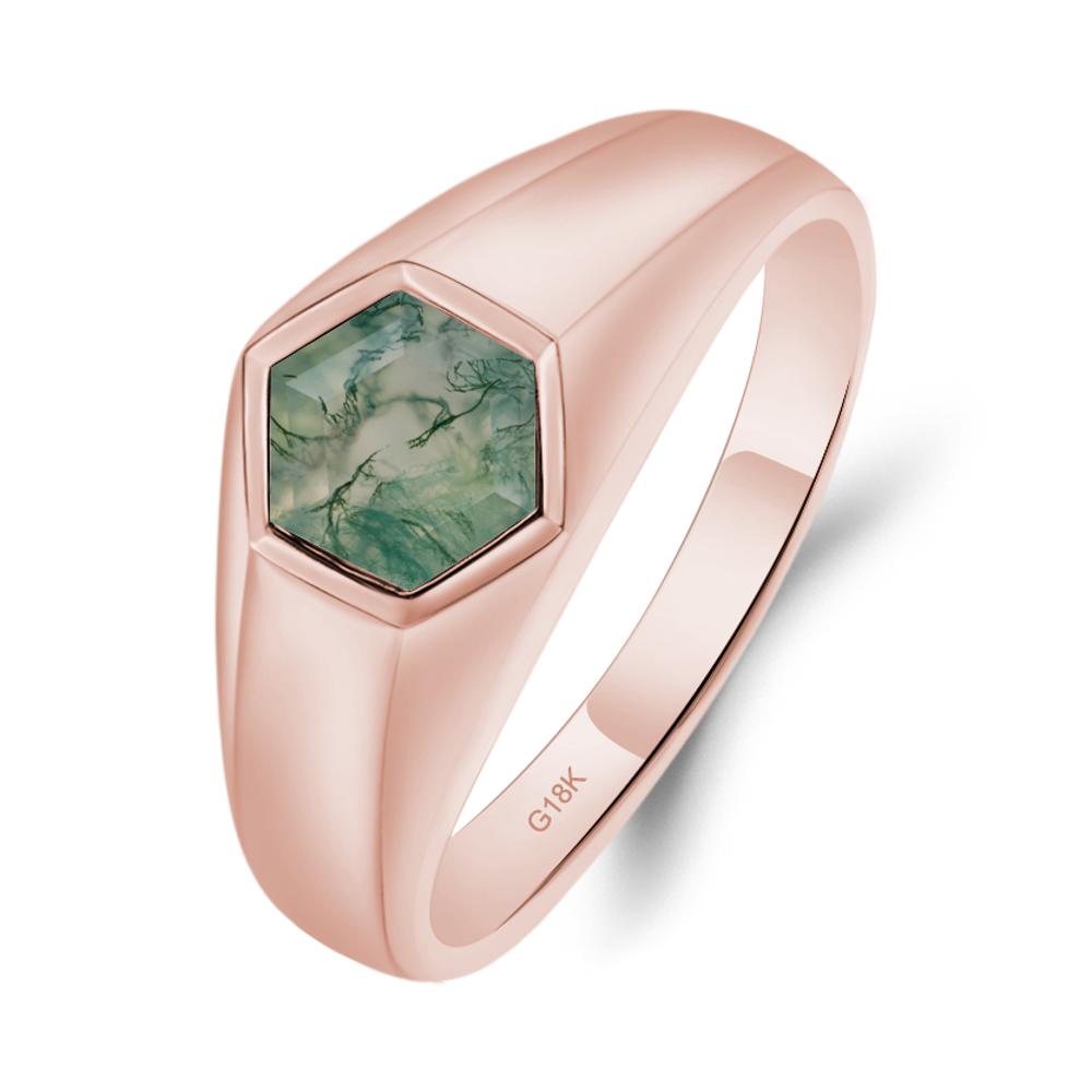 Hexagon Moss Agate Bezel Men's Ring - LUO Jewelry #metal_18k rose gold