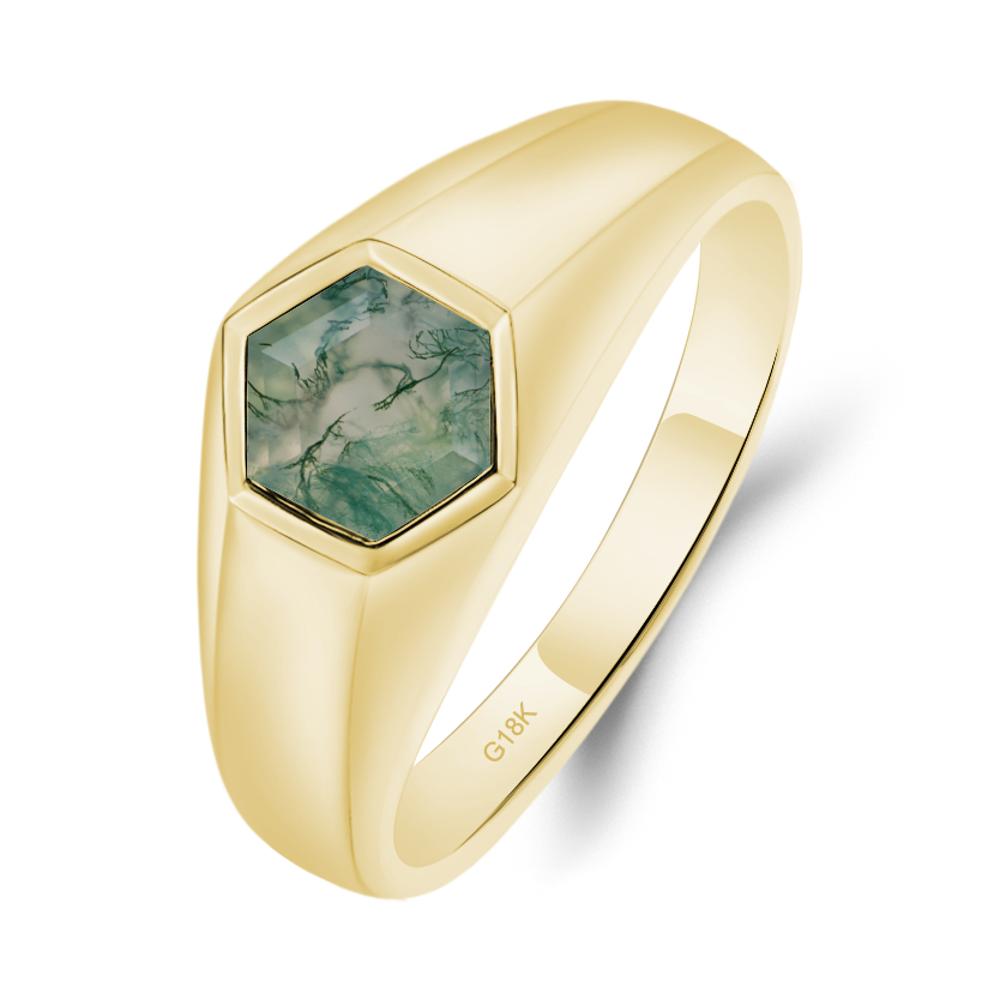 Hexagon Moss Agate Bezel Men's Ring - LUO Jewelry #metal_18k yellow gold