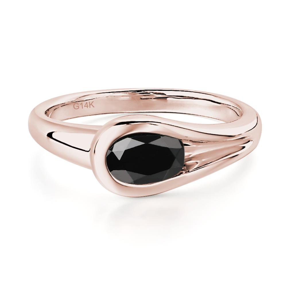 Black Spinel East West Oval Engagement Ring - LUO Jewelry #metal_14k rose gold