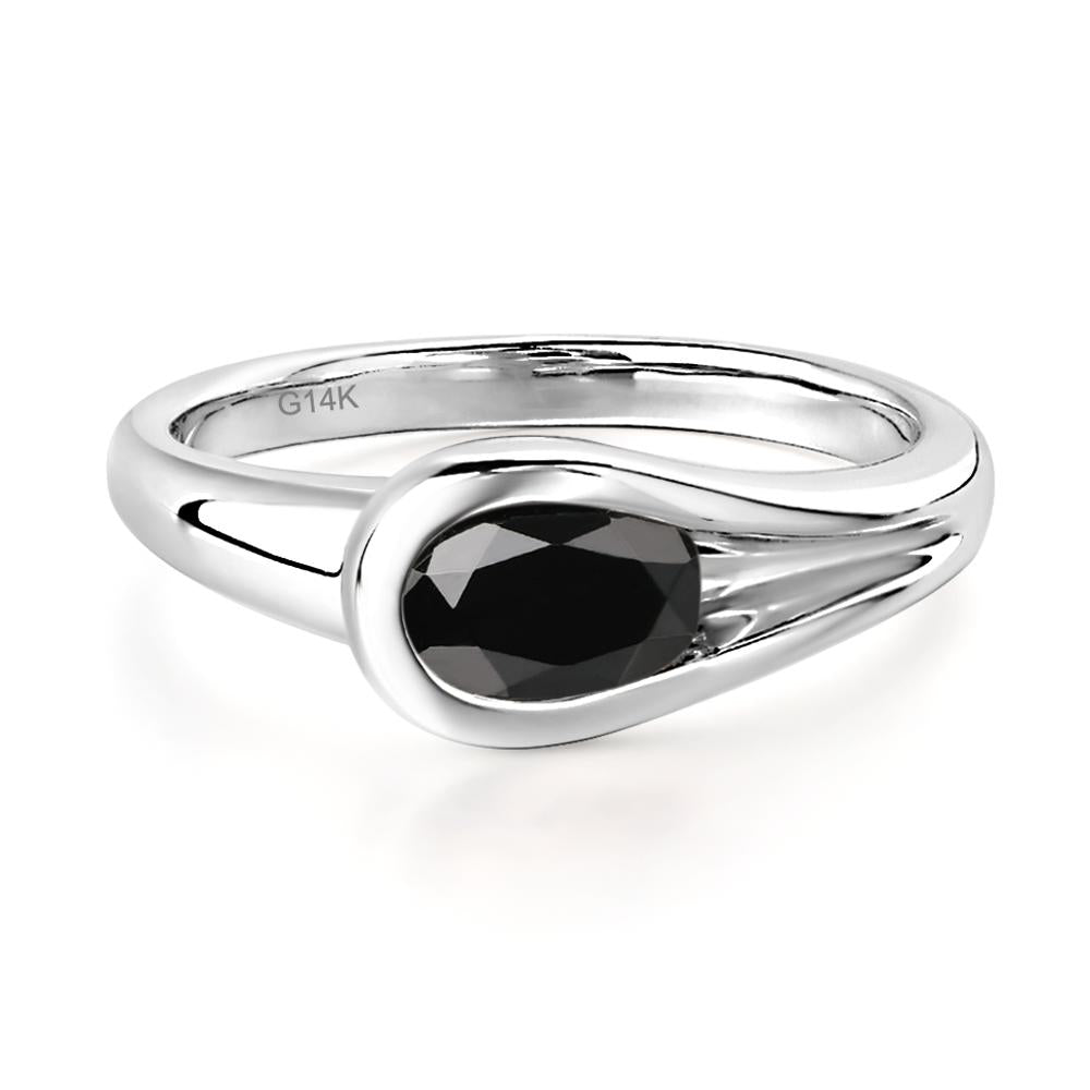 Black Spinel East West Oval Engagement Ring - LUO Jewelry #metal_14k white gold