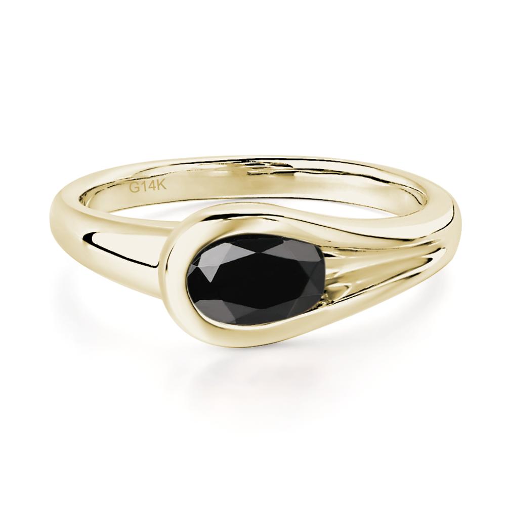 Black Spinel East West Oval Engagement Ring - LUO Jewelry #metal_14k yellow gold