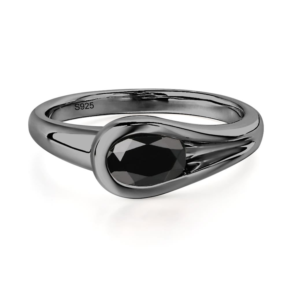 Black Spinel East West Oval Engagement Ring - LUO Jewelry #metal_black finish sterling silver